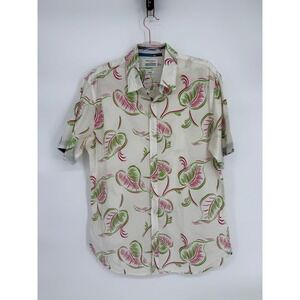 Paper Denim &Cloth Mens Tropical Leaf Print Short Sleeve Button Down Shirt Sz L
